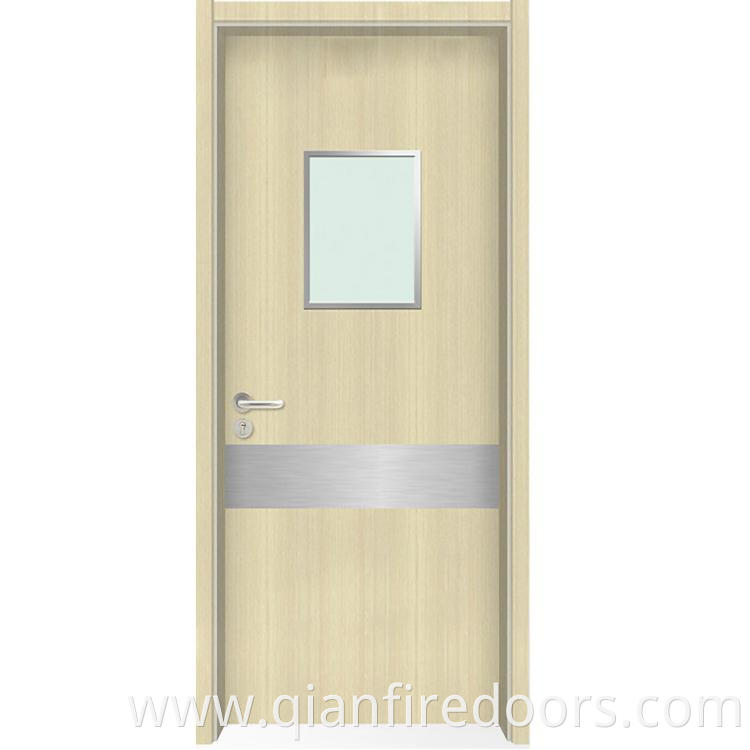 Hospital office main solid door pvc waterproof front wood framed glass doors